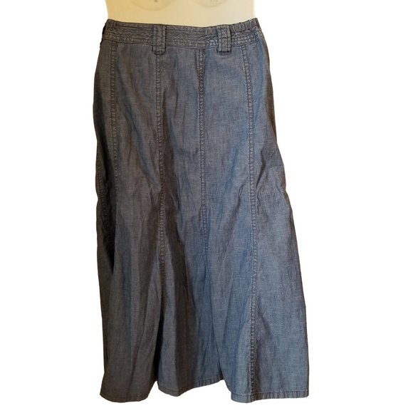 Liz Claiborne 18W Lightweight Blue Jean Chambray Denim Modest No Slits A Line - Picture 2 of 4